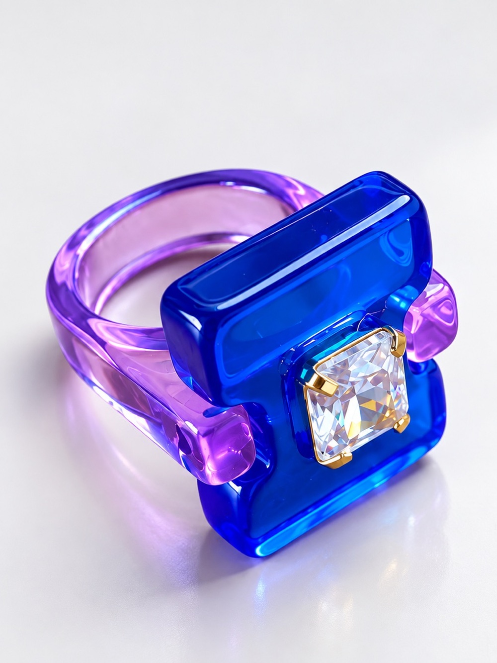 Network Blue & Purple Resin Crystal Statement Ring size 7